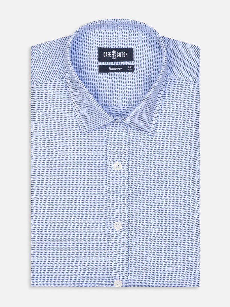 Chemises Homme Café Coton | Chemise Cintree Nelson En Twill Bleu - Petit Col